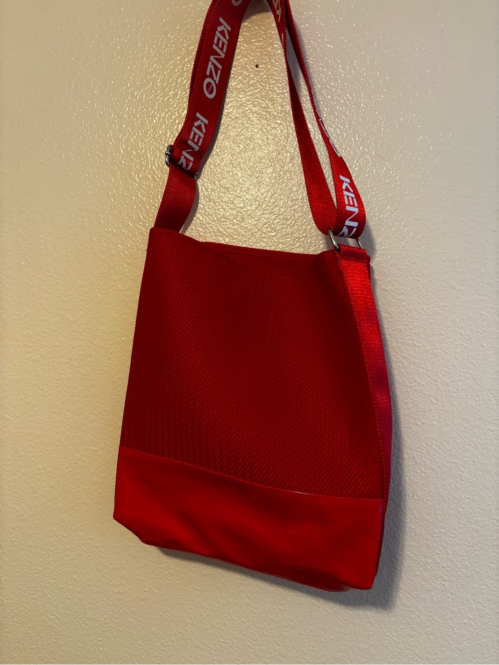 Kenzo Paris:  Red Authentic Crossbody Shoulder tote bag- Vinyl/Nylon
